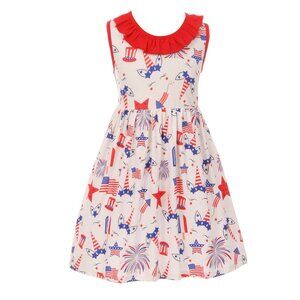 Little Girl Toddler Sleeveless Unicorn Fireworks American Flag USA Independence
